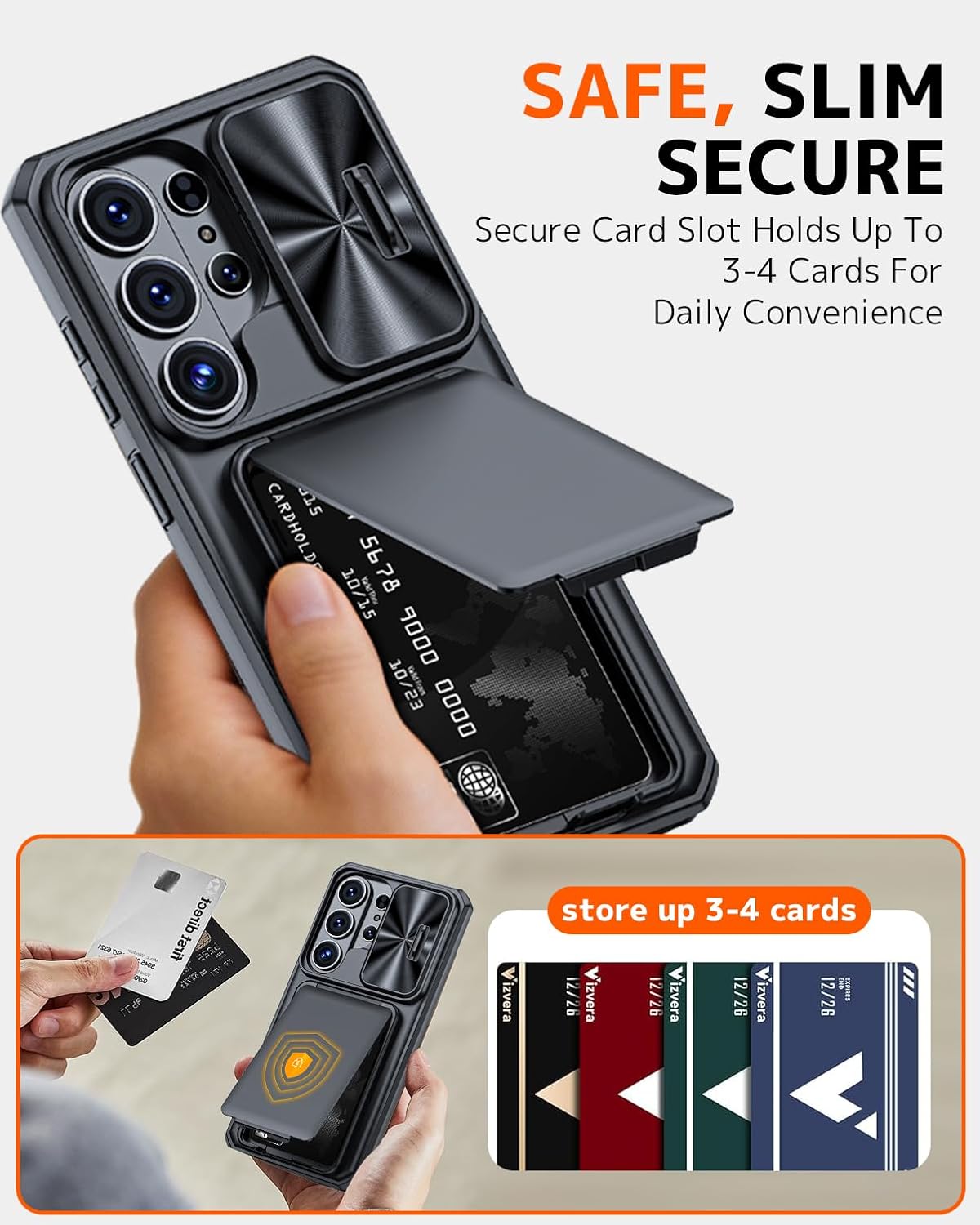 📱 جراب Samsung Galaxy S24 Ultra / S25 Ultra / S26 Ultra – حماية 360° + حافظة بطاقات RFID + ستاند مدمج