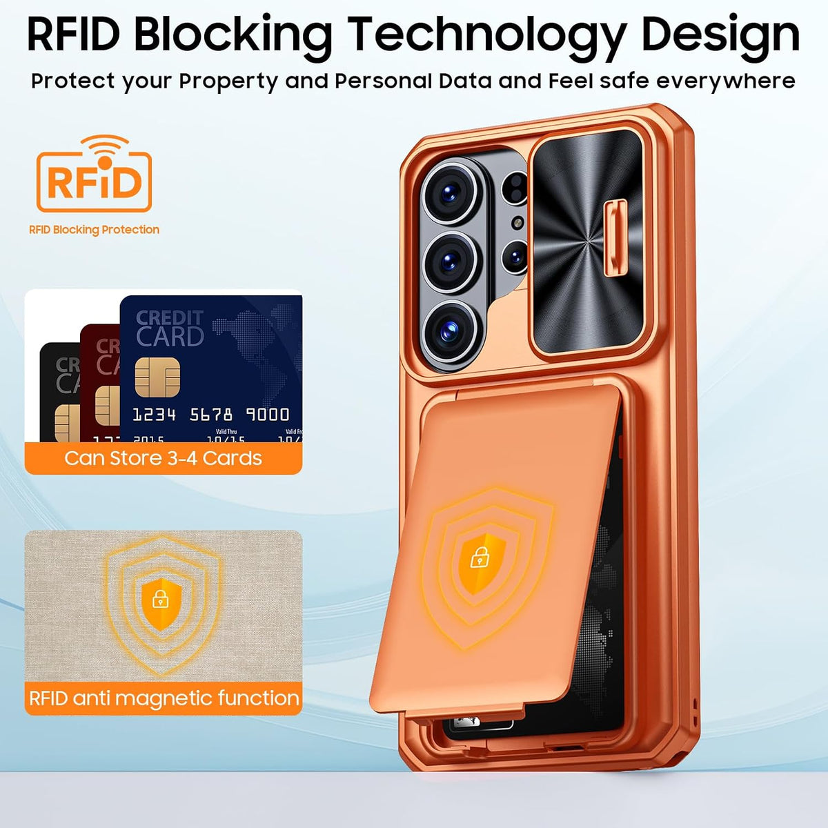 📱 جراب Samsung Galaxy S24 Ultra / S25 Ultra / S26 Ultra – حماية 360° + حافظة بطاقات RFID + ستاند مدمج