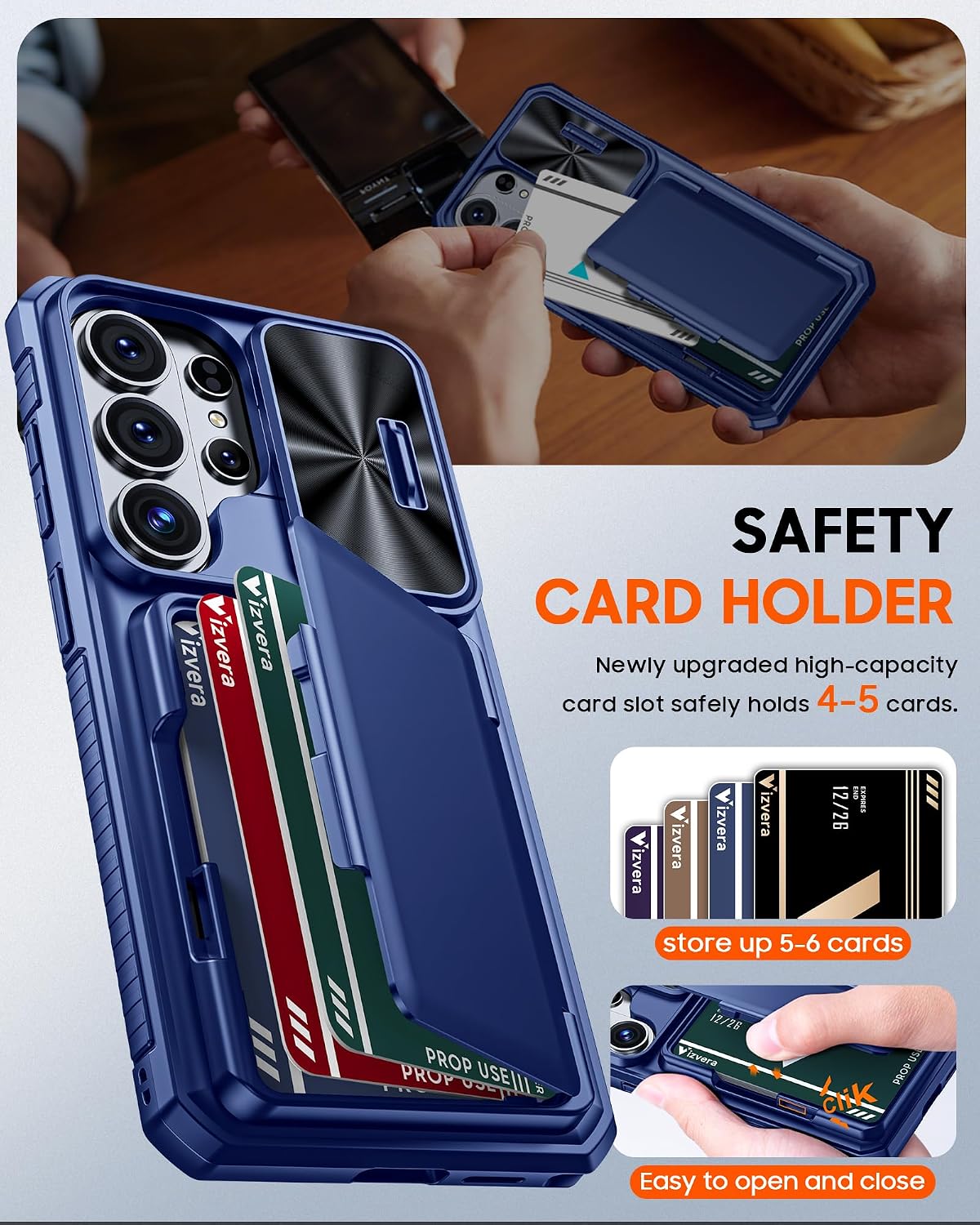 📱 جراب Samsung Galaxy S24 Ultra / S25 Ultra / S26 Ultra – حماية 360° + حافظة بطاقات RFID + ستاند مدمج